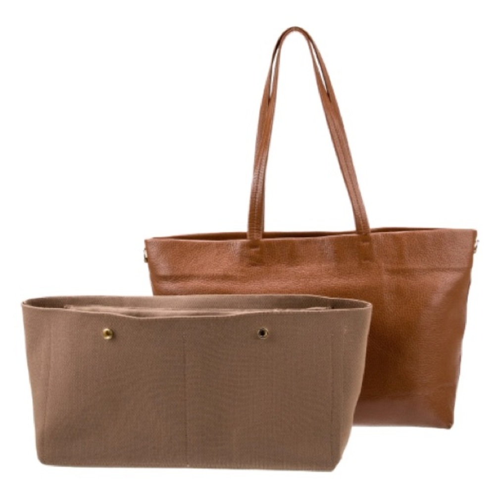 Cuyana Small Easy Zipper Tote in Caramel with Easy Tote Insert